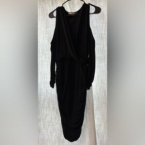 Boston Proper Black Wrap Cold Shoulder Cocktail Dress